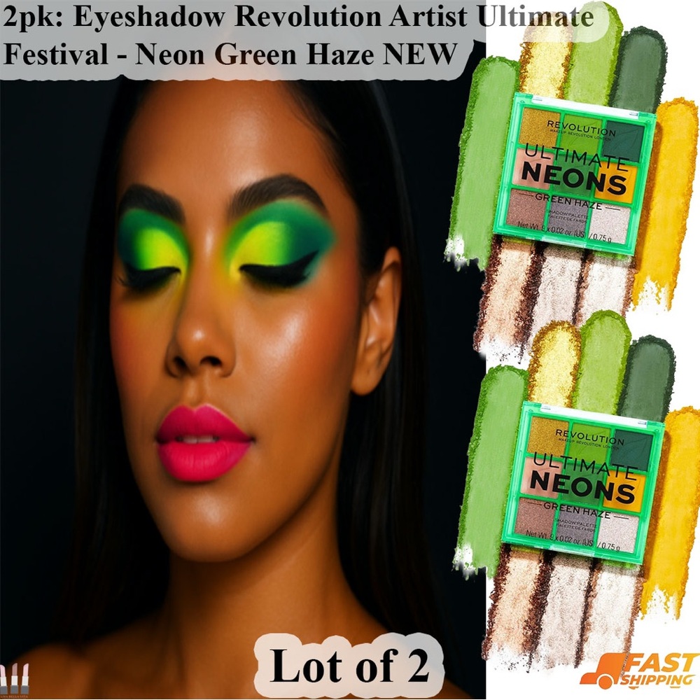 Makeup Revolution Ultimate Neons Eyeshadow Palette - Green Haze, Yellow, Pink